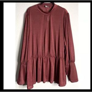 Lane Bryant Drop‎ Waist Blouse Size 26/28 Burgundy Metallic Semi-Sheer Mock Neck